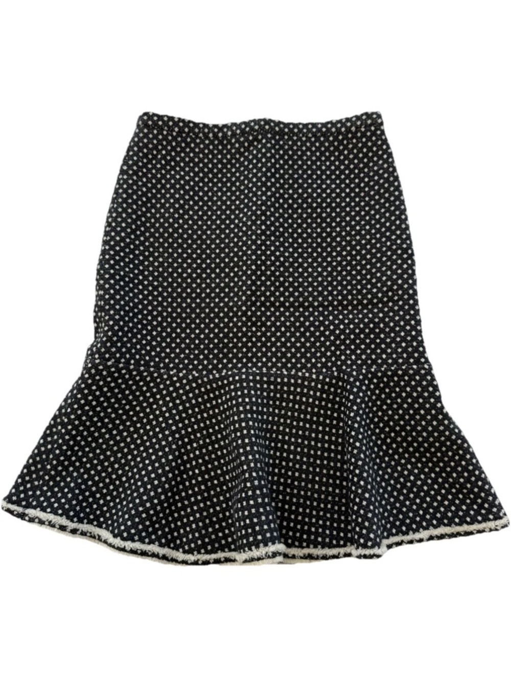 J.Crew Black & White Wool Skirt – Birdseye Dot Polka Dot Flared Skirt Size 2